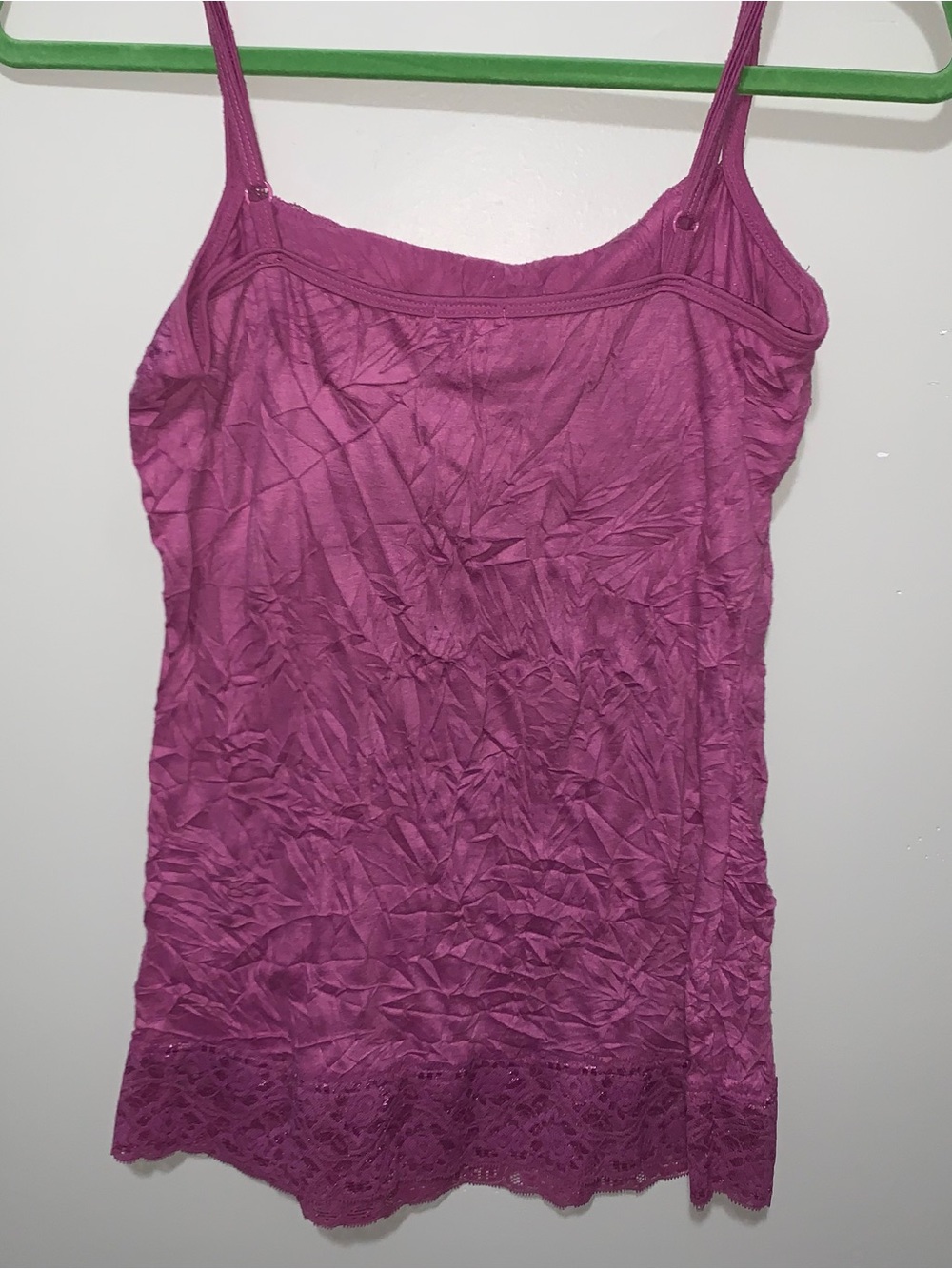 Studio Y Magenta Lace-Trim Spaghetti Strap Crinkle Camisole - Picture 2 of 3